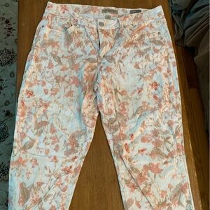 Vintage America White Skinny Jeans with Peach Floral Pattern